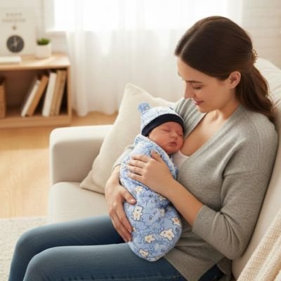 Couverture emmaillotage bebe rassurant dans les bras de maman