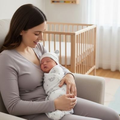 Couverture emmaillotage maman et bébé sereins