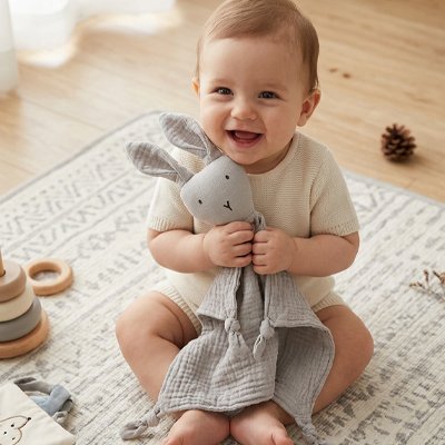 Doudou lapin rend bébé joyeux