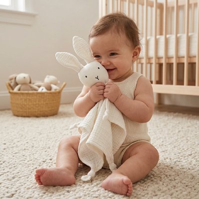 Doudou lapin rend bébé serein 