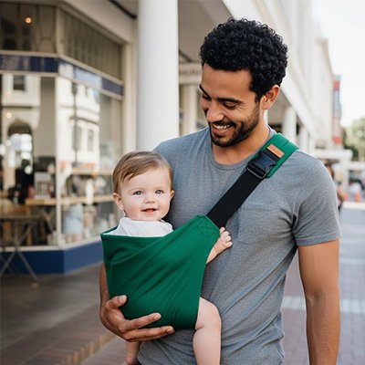 Garçon dans Écharpe de portage bebe avec papa