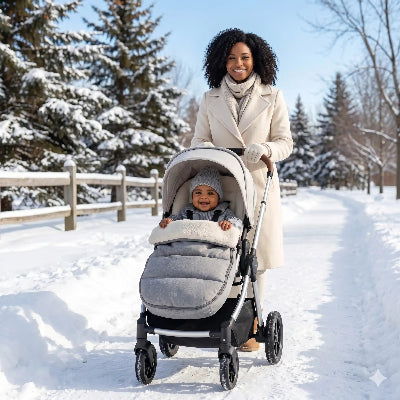 maman avec enfant porte bonnet bebe en hiver