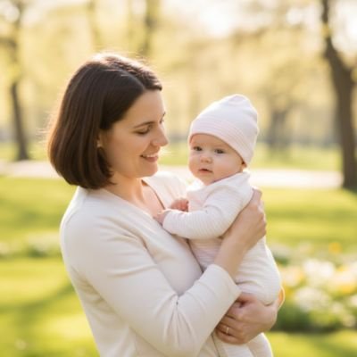 Maman bebe au parc utilisant bonnet bébé fille  