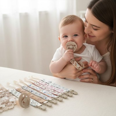 Maman bébé contente Attache tetine 