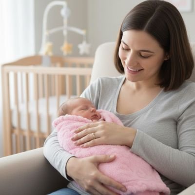 Maman berce bébé envelopper dans Couverture bébé