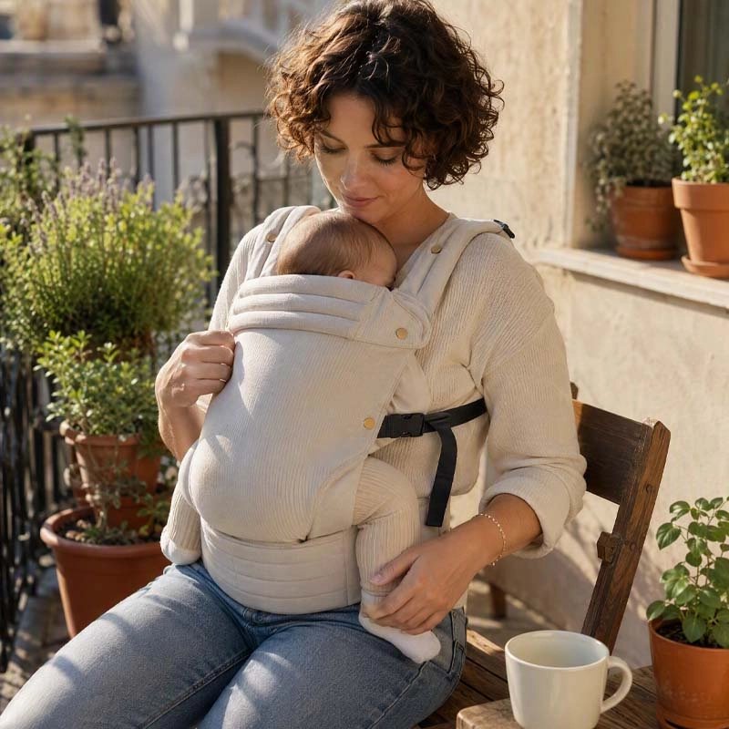 Maman cagole bébé dans Porte bébé physiologique