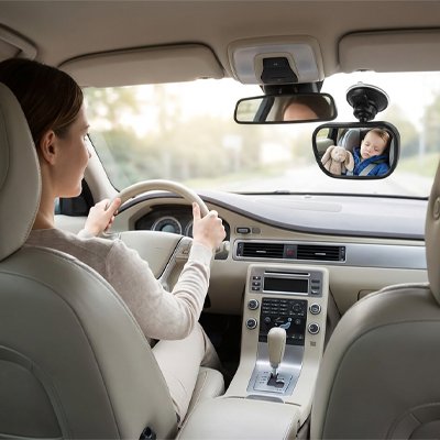 Maman en confiance avec Miroir voiture pour bebe 