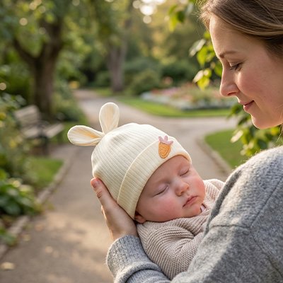 Maman fiere avec le bonnet bebe