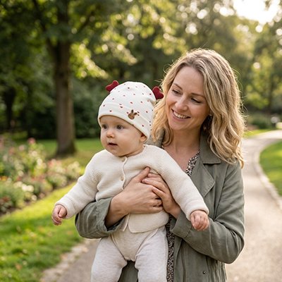 Maman heureuse d avoir acheter bonnet bebe 