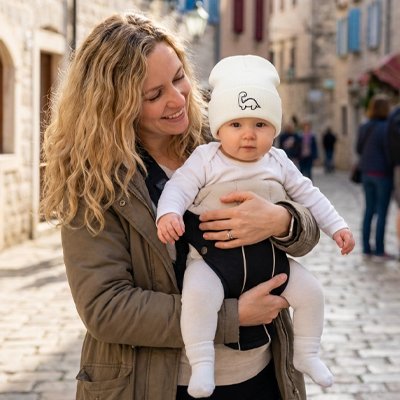 Maman heureuse voir son enfant avec Bonnet bebe garçon 