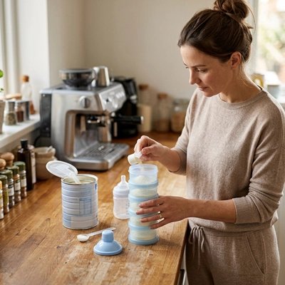 Maman met lait en poudre dans Boite doseuse lait