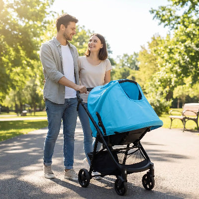 maman papa heureux d avoir pare soleil poussette