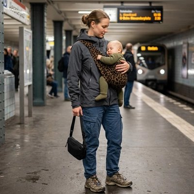 Maman Porte bebe en echarpe attendant le metro