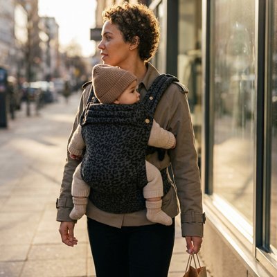 Maman Porte bebe en faisant les courses