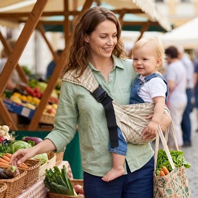 Maman Porte bébé physio au marché