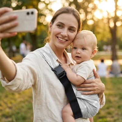Maman Porte bébé physio au parc