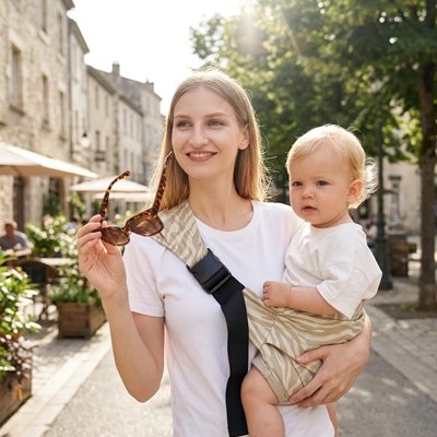 Maman Porte bébé physio en promenade