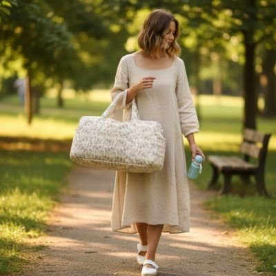 maman porte Sac a langer en promenade