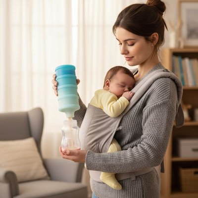 Maman prete a sortir avec Boites doseuses lait 