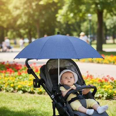Ombrelle poussette​ bleu rend bebe heureux