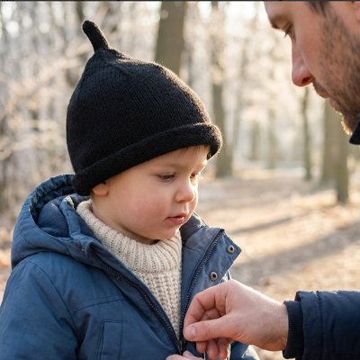 Papa avec son fils met Bonnet bebe garçon