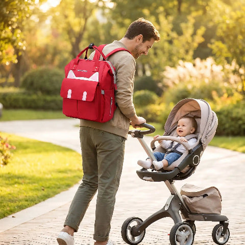papa confortable avec sac a dos a langer