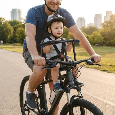 Papa Porte bebe velo très heureux