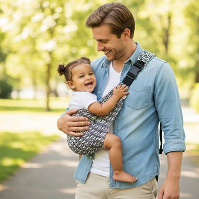 Papa porte sa fille dans Écharpe de portage 