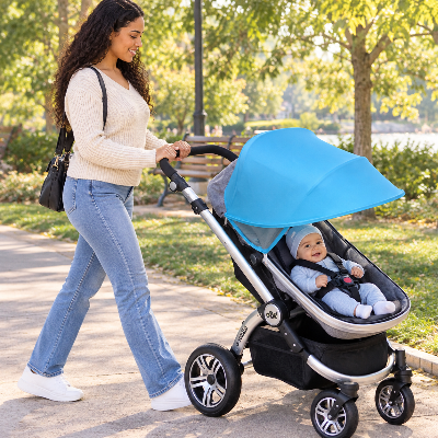 pare soleil poussette universelle Promenade avec maman au parc