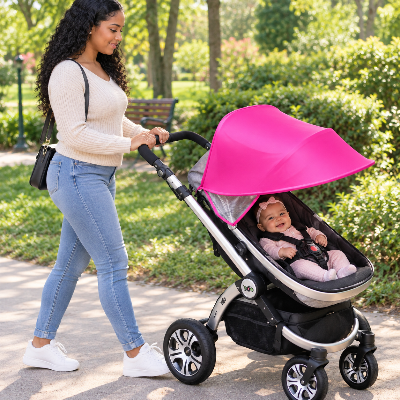 pare soleil poussette universelle bebe au parc