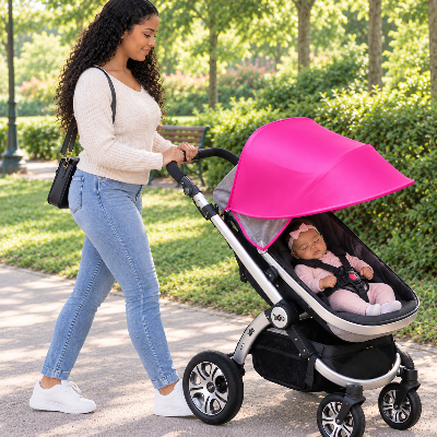 pare soleil poussette universelle bebe endormi au parc