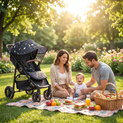 picnic familial sereine avec par soleil pour poussette