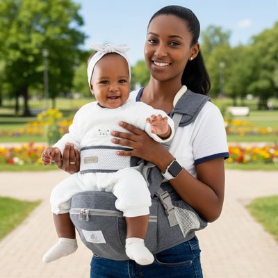 Porte bebe physiologique maman bebe au parc