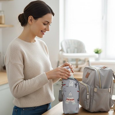 Porte biberon main libre maman prepare sac de bébé