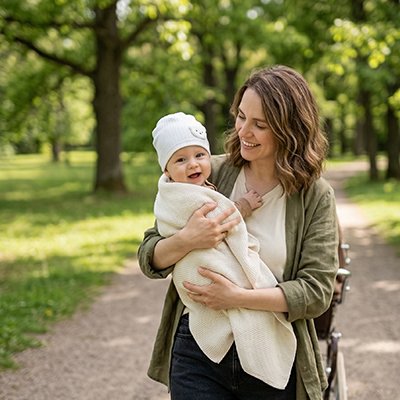 Promenade de printemps avec Bonnet bebe naissance 
