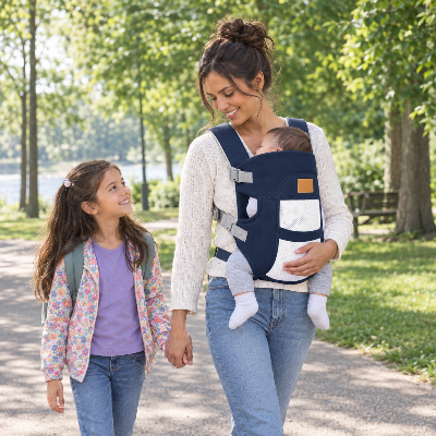 promenade famillial avec porte bébé pratique et ergonomique