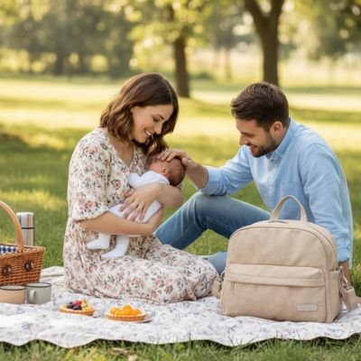 Sortie familiale avec Sac a langer bebe 