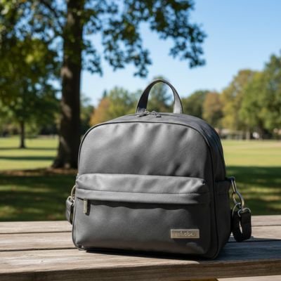 un Sac a langer bebe sur un banc